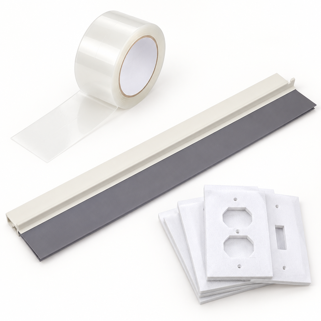 Whole-Home Draft Seal Kit: clear window seal tape, door draft seal and outlet/switch foam seals