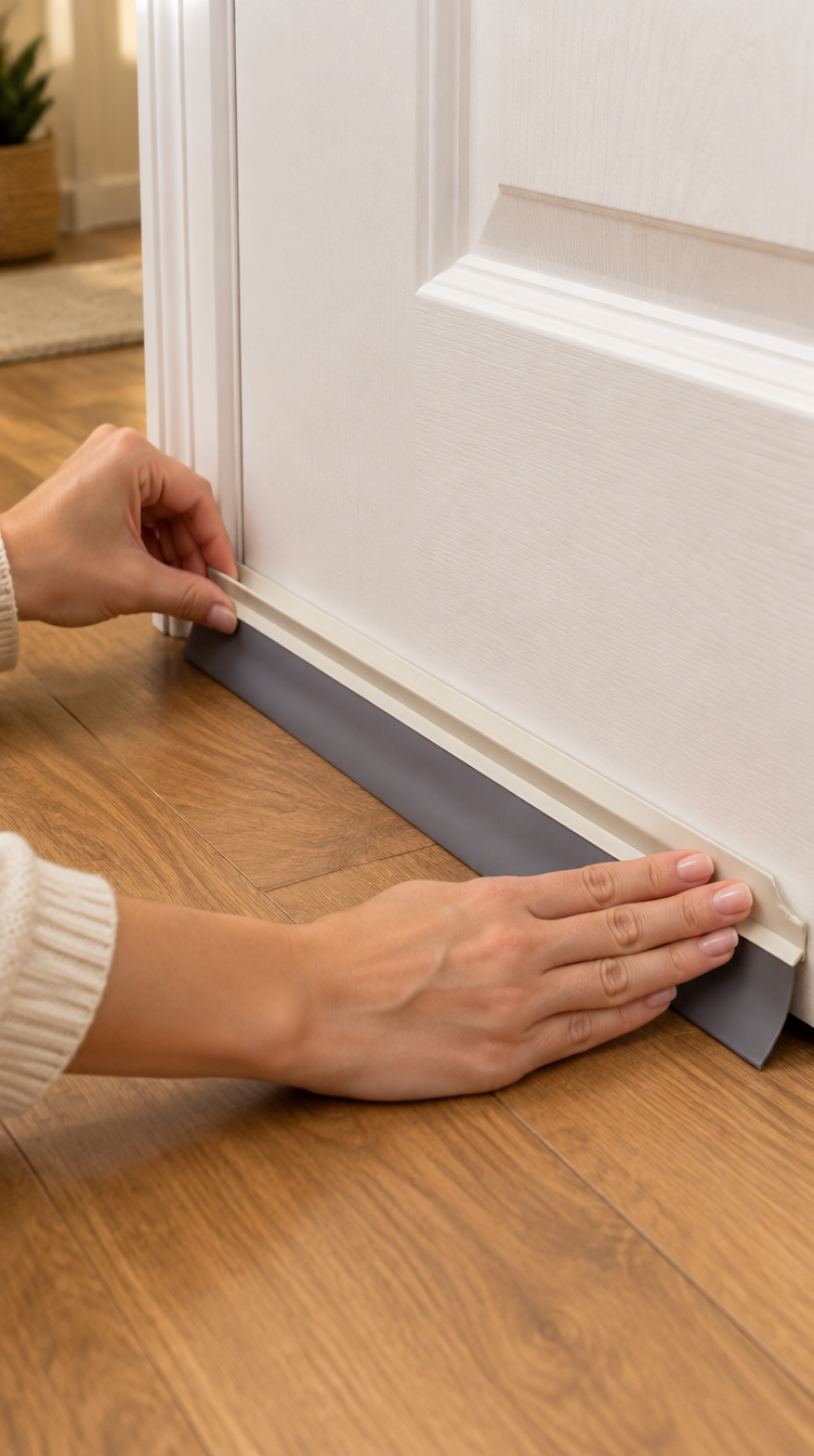 Sticking the draft seal to the bottom of a door