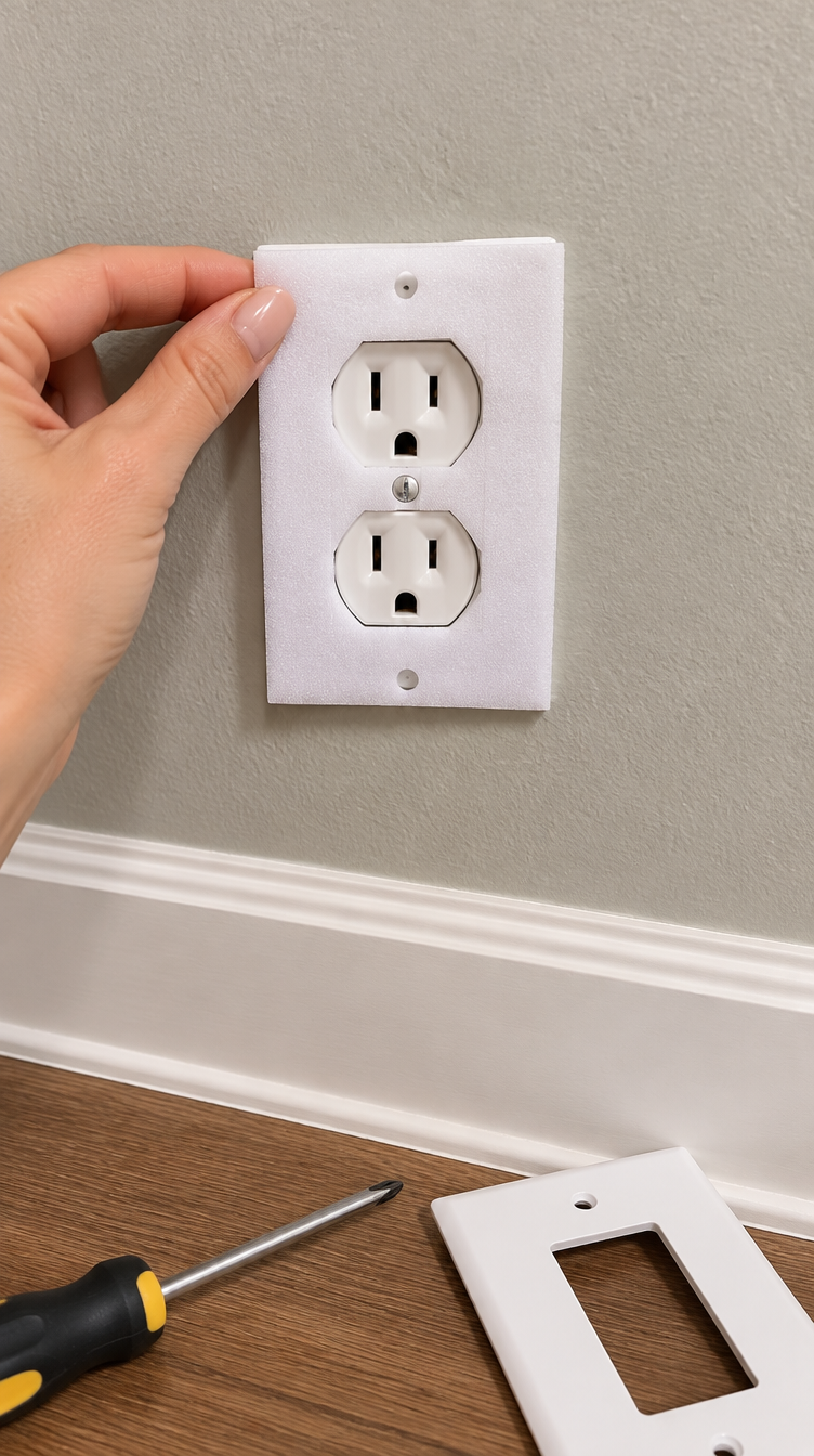 Placing a foam seal behind an outlet cover
