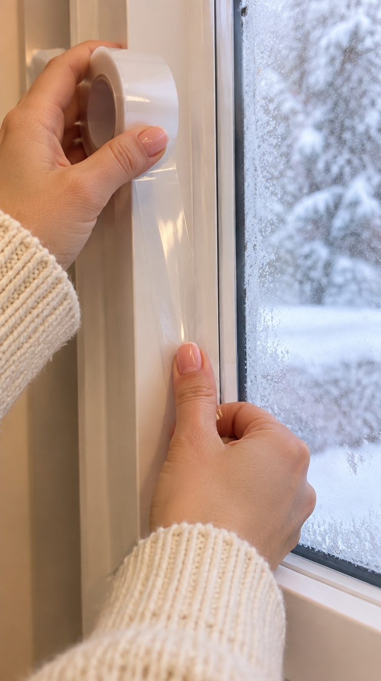 Pressing clear seal tape along a window frame